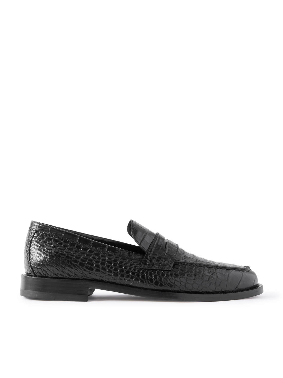 Manolo Blahnik Perry Croc-effect Leather Loafers In Black