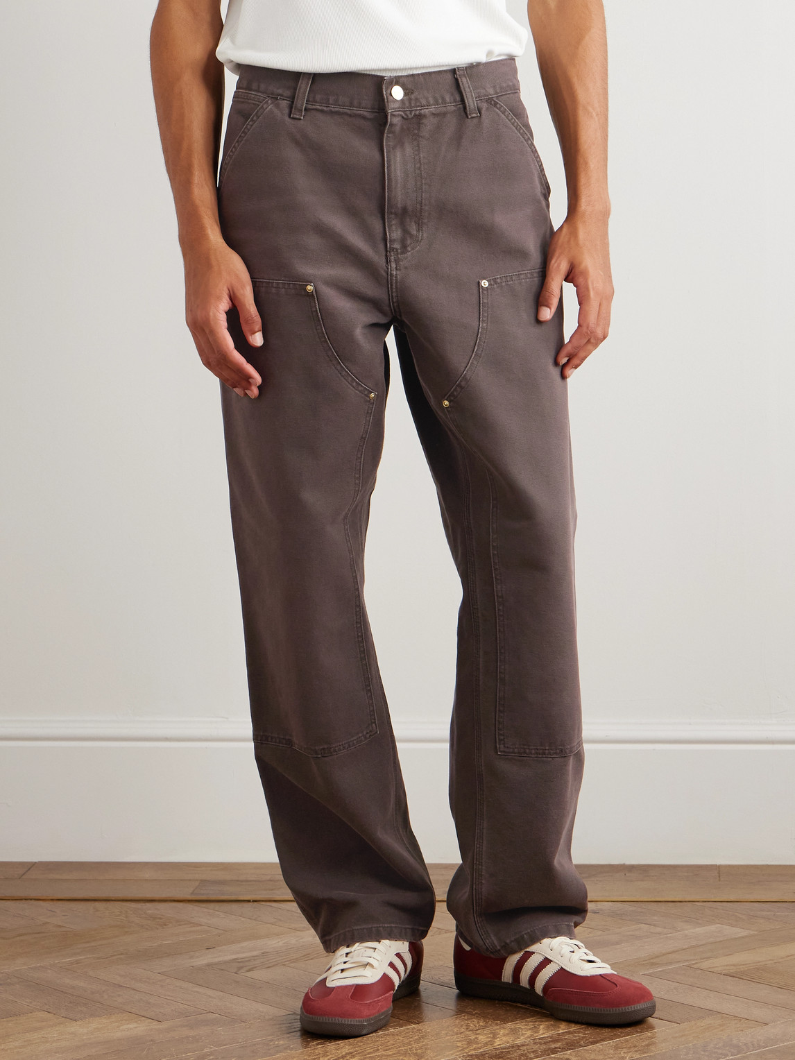 Carhartt Double Knee Wide-leg Organic Cotton-canvas Carpenter Trousers In Brown