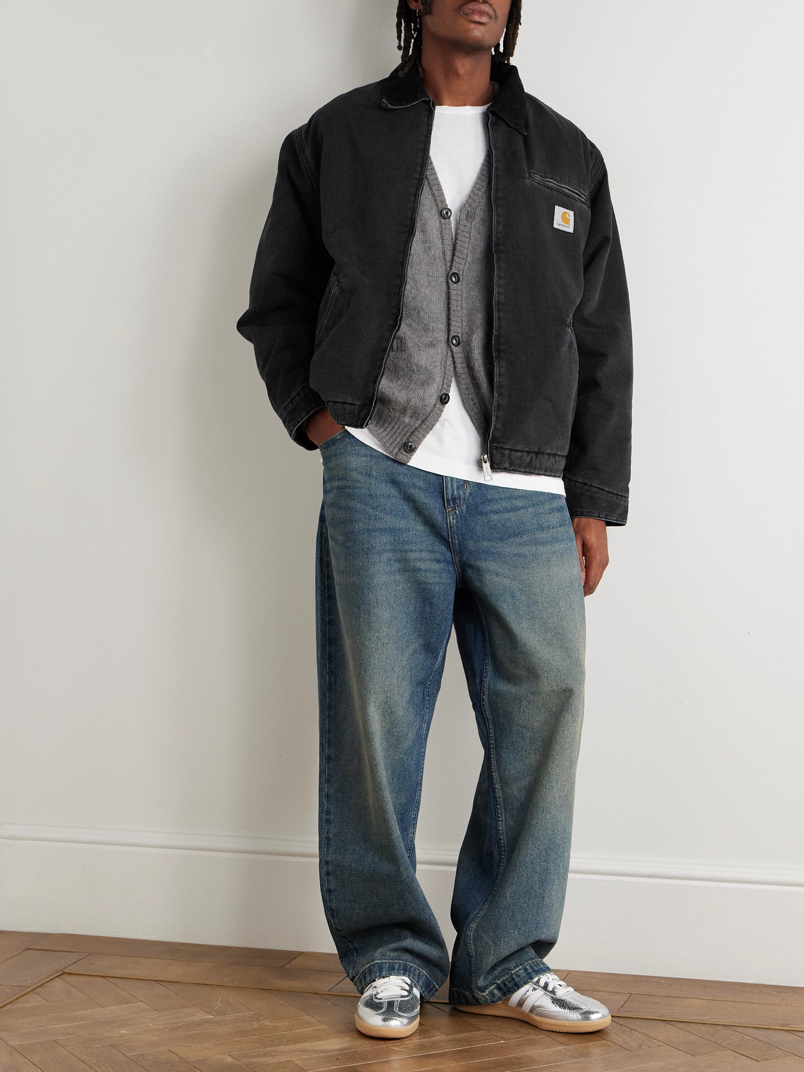 Carhartt Detroit Corduroy-trimmed Organic Cotton-canvas Jacket In Black