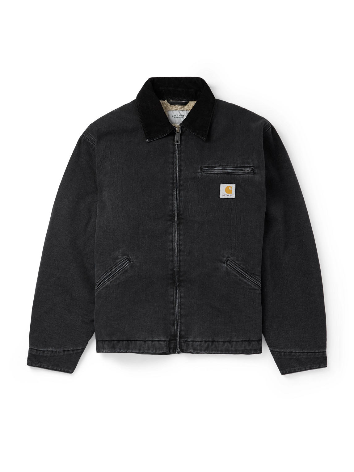 Carhartt Detroit Corduroy-trimmed Organic Cotton-canvas Jacket In Black