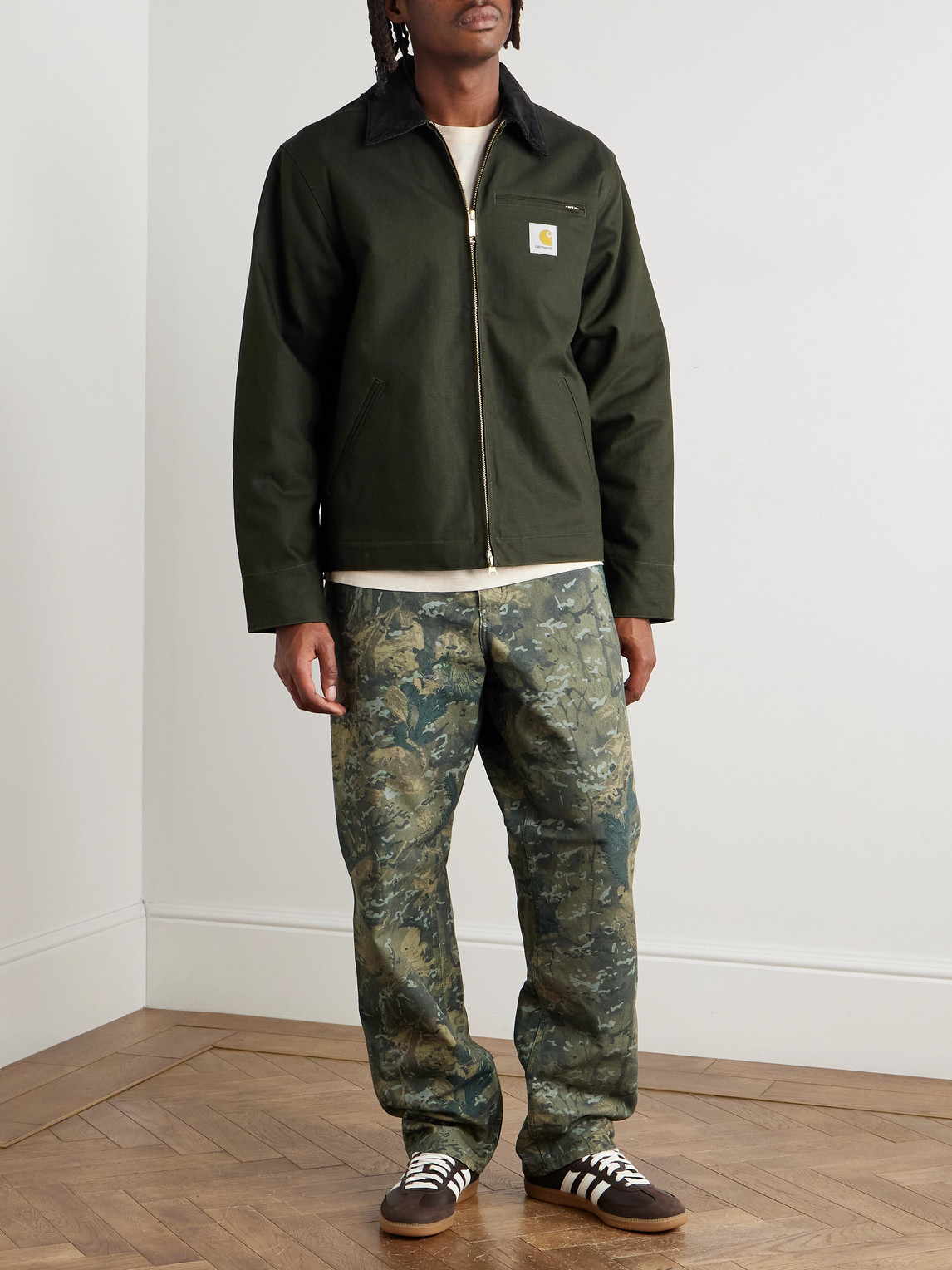 Carhartt Detroit Corduroy-trimmed Organic Cotton-canvas Jacket In Green