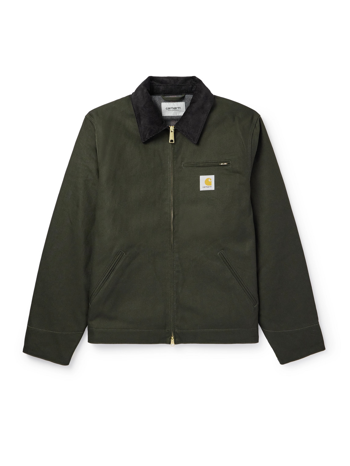 Carhartt Detroit Corduroy-trimmed Organic Cotton-canvas Jacket In Green