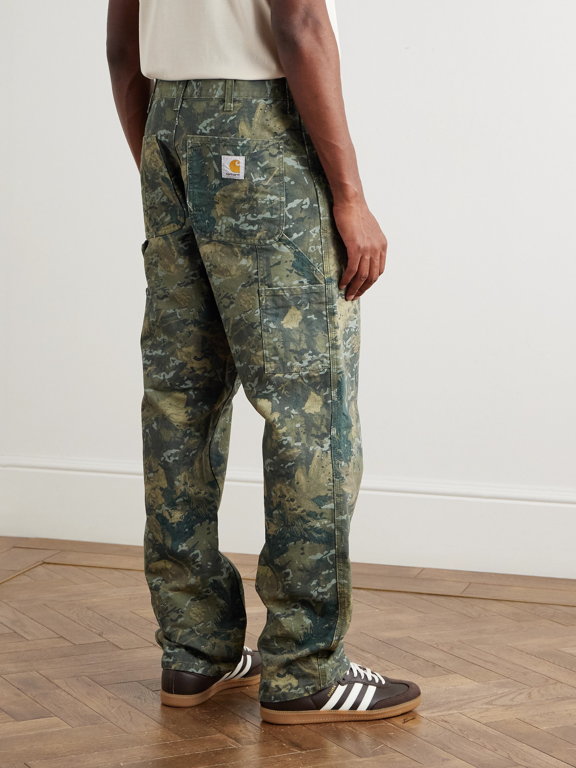 Carhartt Single Knee Straight-leg Camouflage-print Organic Cotton-canvas Trousers In Multi
