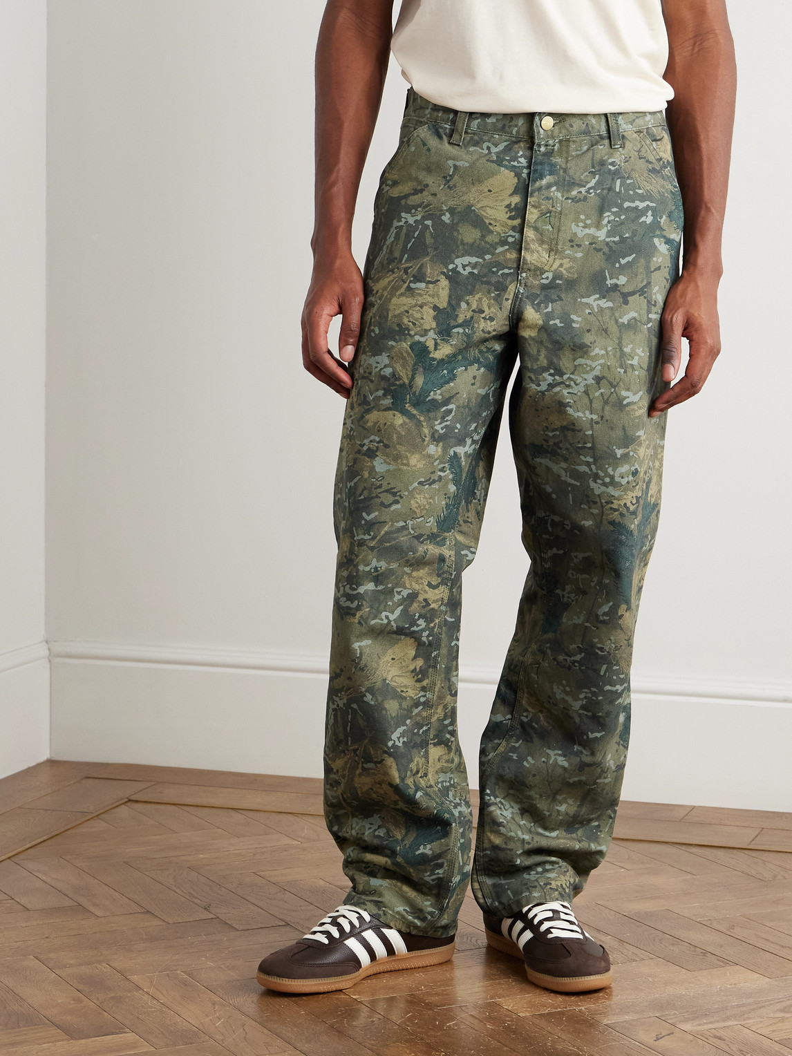 Carhartt Single Knee Straight-leg Camouflage-print Organic Cotton-canvas Trousers In Multi