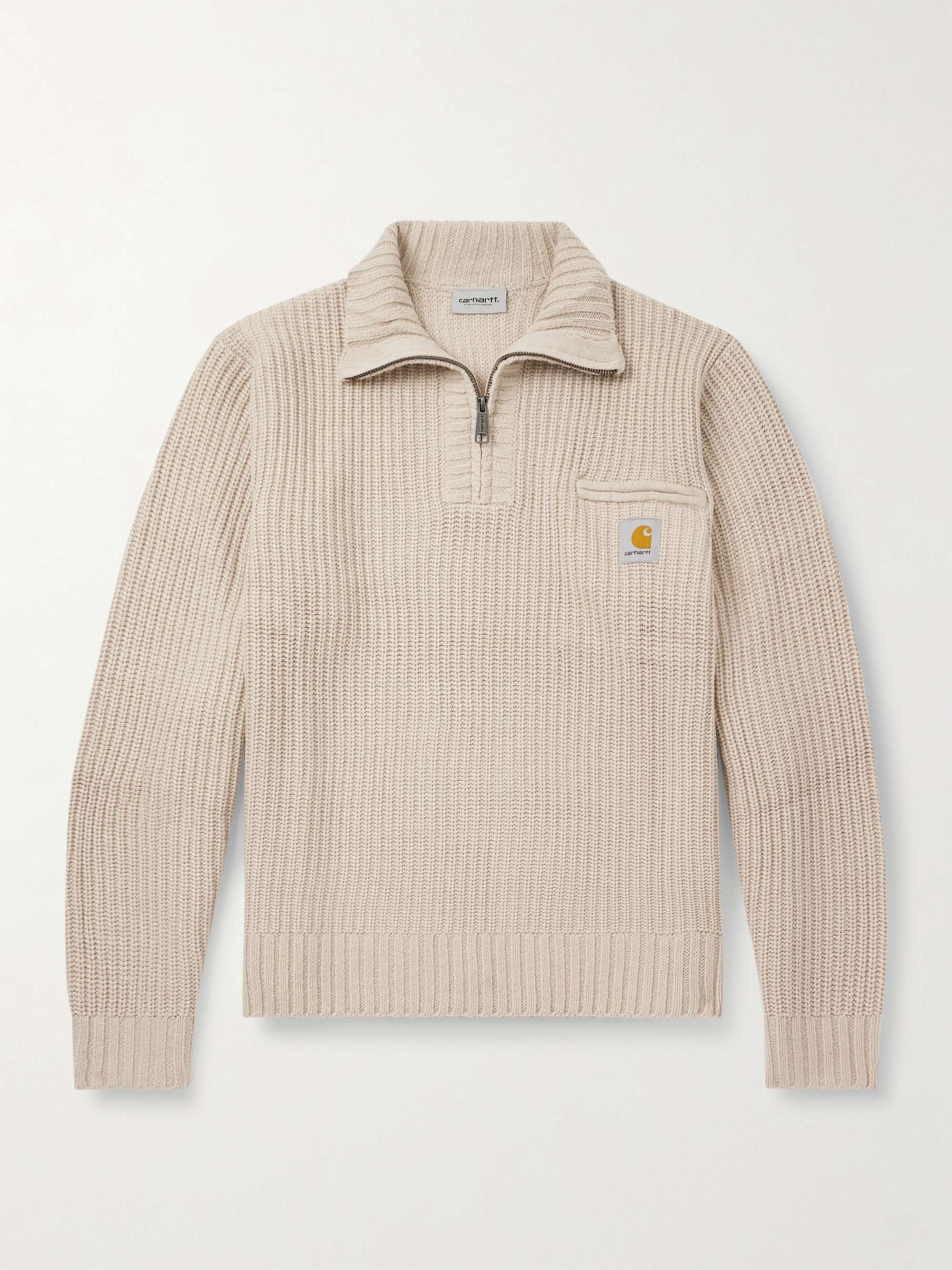 CARHARTT WIP Detroit Logo-Appliquéd Ribbed-Knit Half-Zip