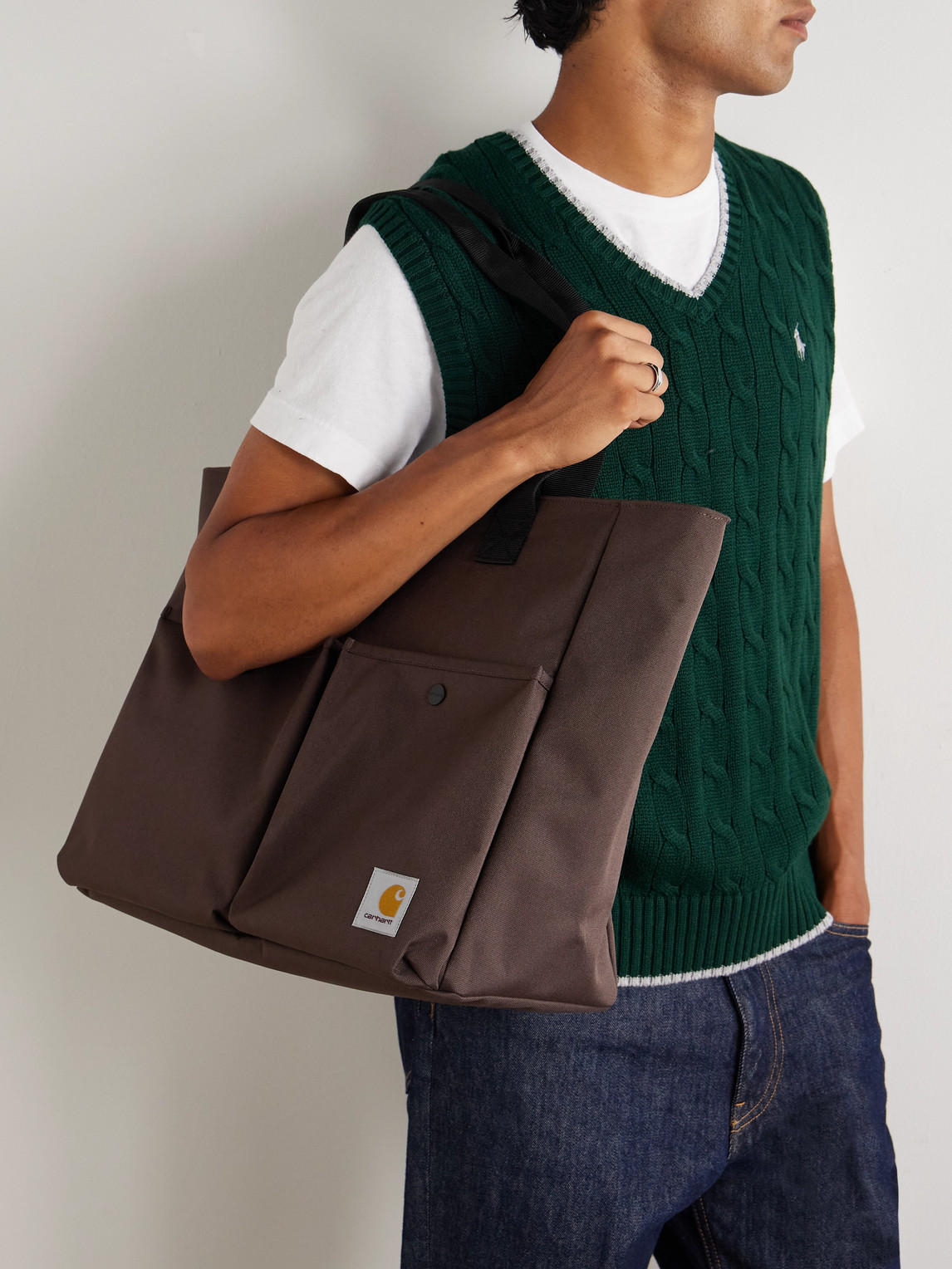 Carhartt Jake Webbing-trimmed Logo-appliquéd Canvas Tote Bag In Brown
