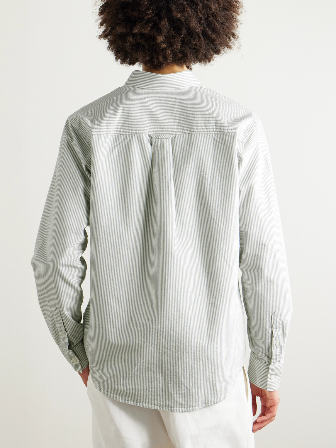 Nn07 Colby 5910 Button-down Collar Logo-embroidered Striped Organic Cotton Shirt In Green