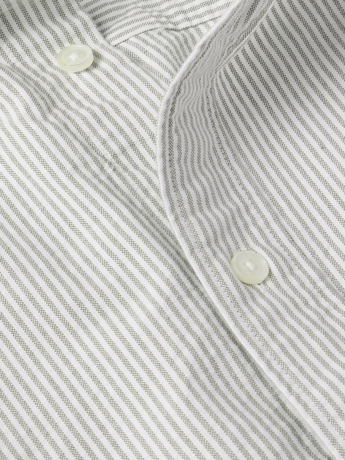 Nn07 Colby 5910 Button-down Collar Logo-embroidered Striped Organic Cotton Shirt In Green