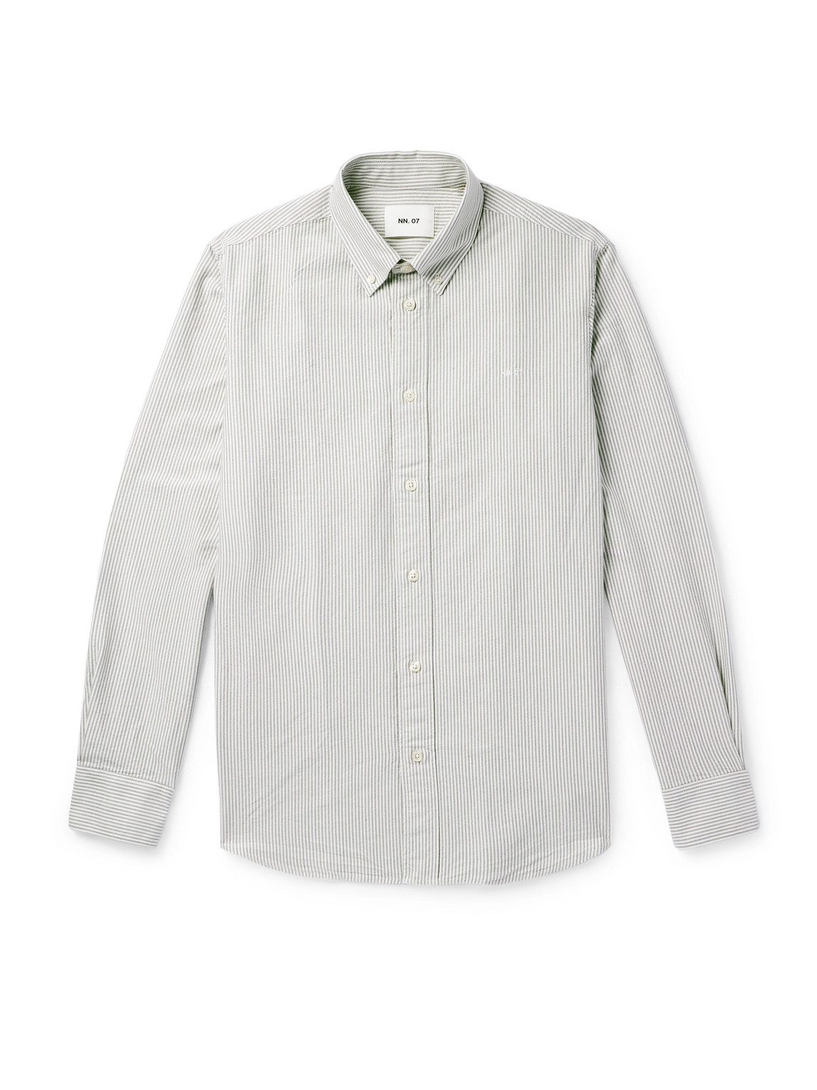 Nn07 Colby 5910 Button-down Collar Logo-embroidered Striped Organic Cotton Shirt In Green