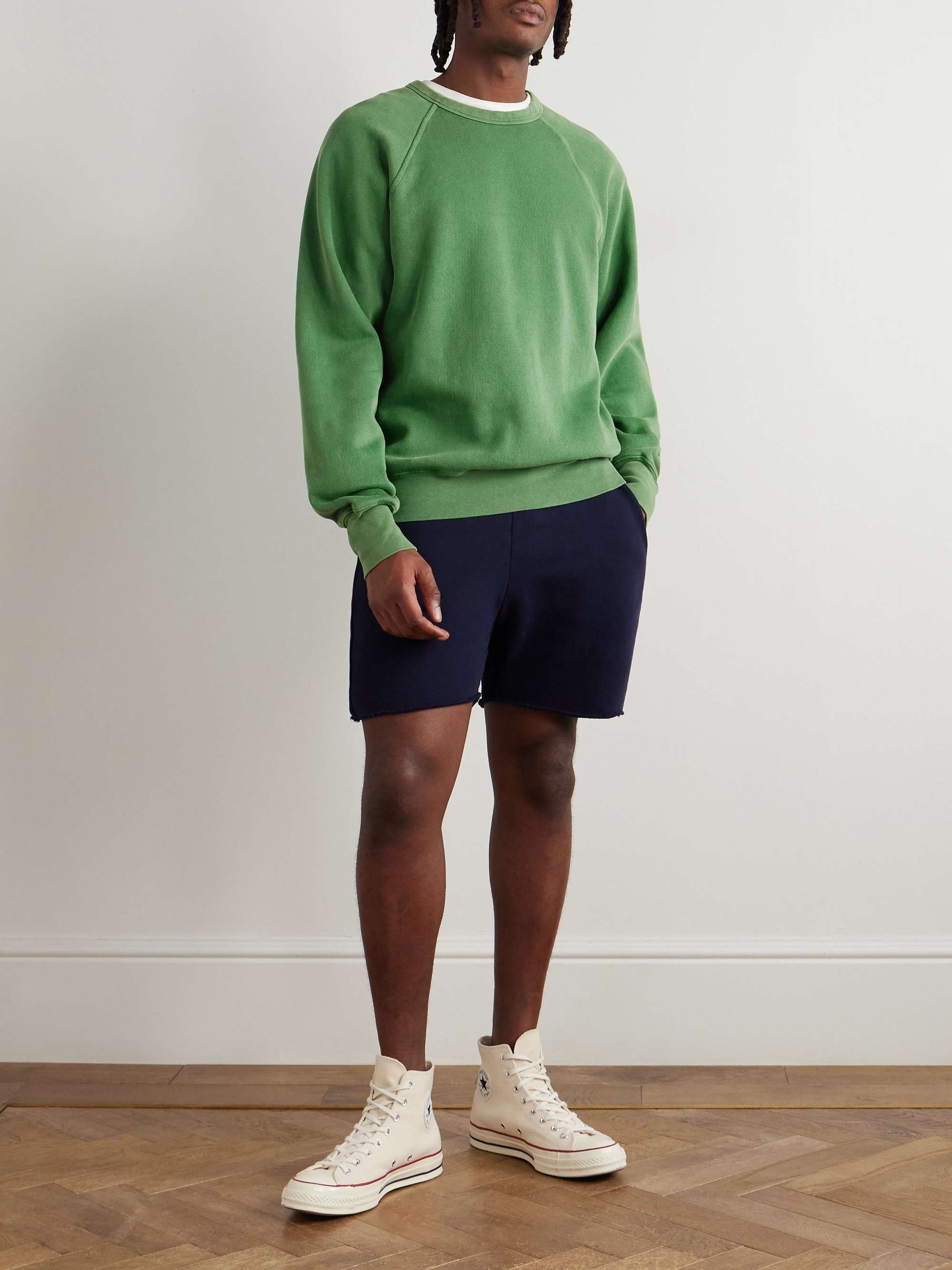 LES TIEN Garment-Dyed Fleece-Back Cotton-Jersey Drawstring Shorts