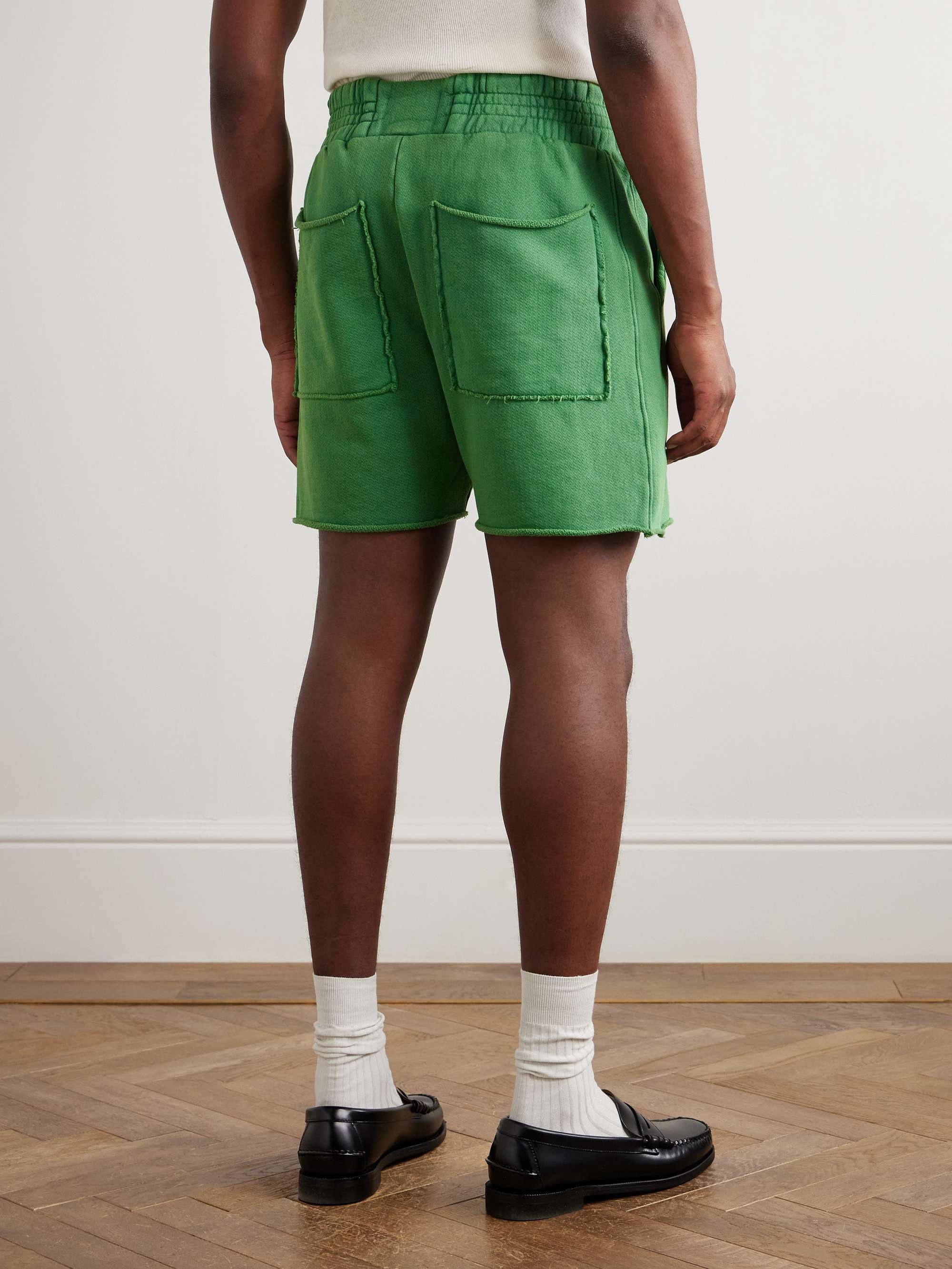 LES TIEN Yacht Straight-Leg Garment-Dyed Cotton-Jersey Drawstring Shorts
