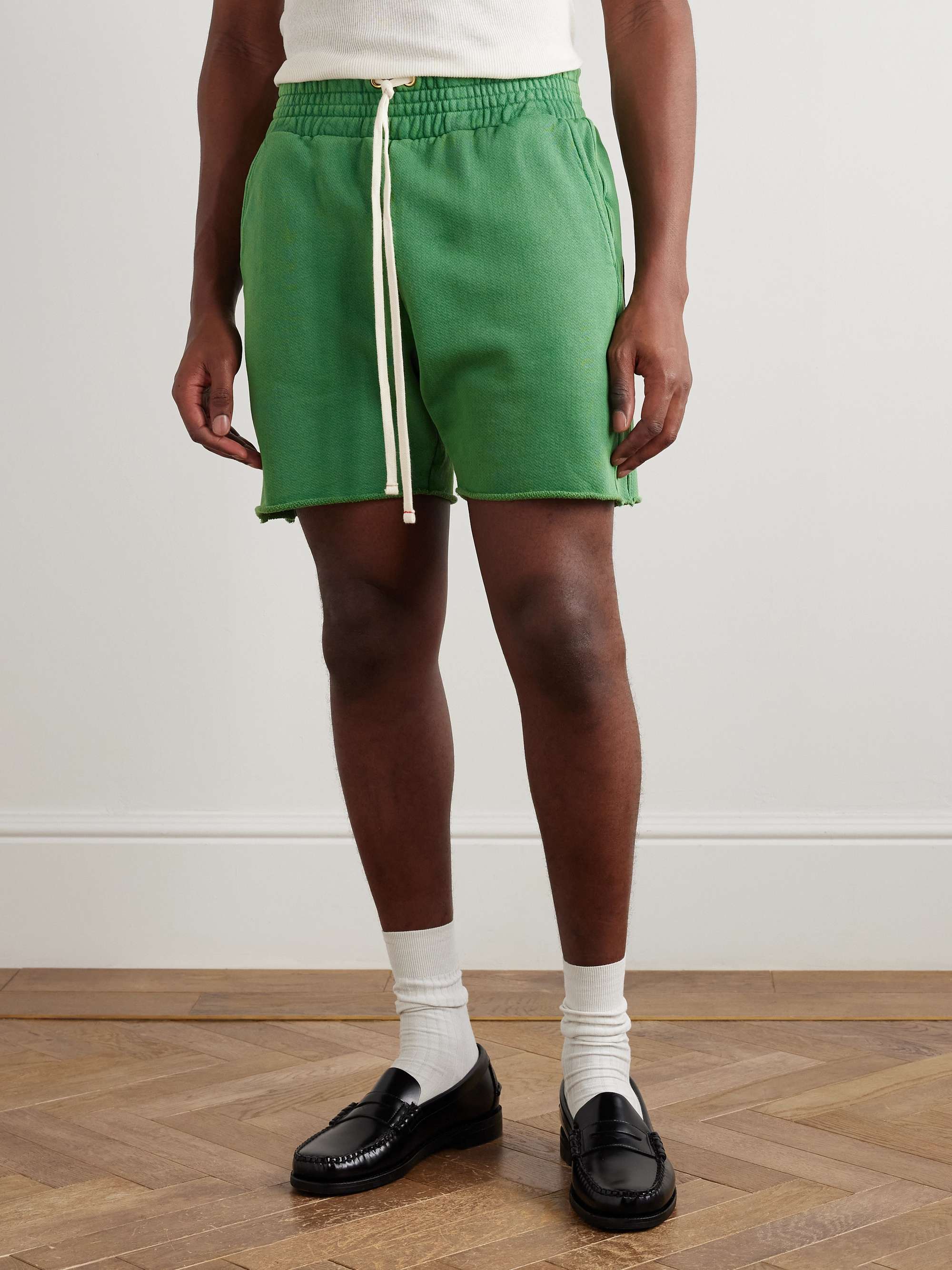 LES TIEN Yacht Straight-Leg Garment-Dyed Cotton-Jersey Drawstring Shorts
