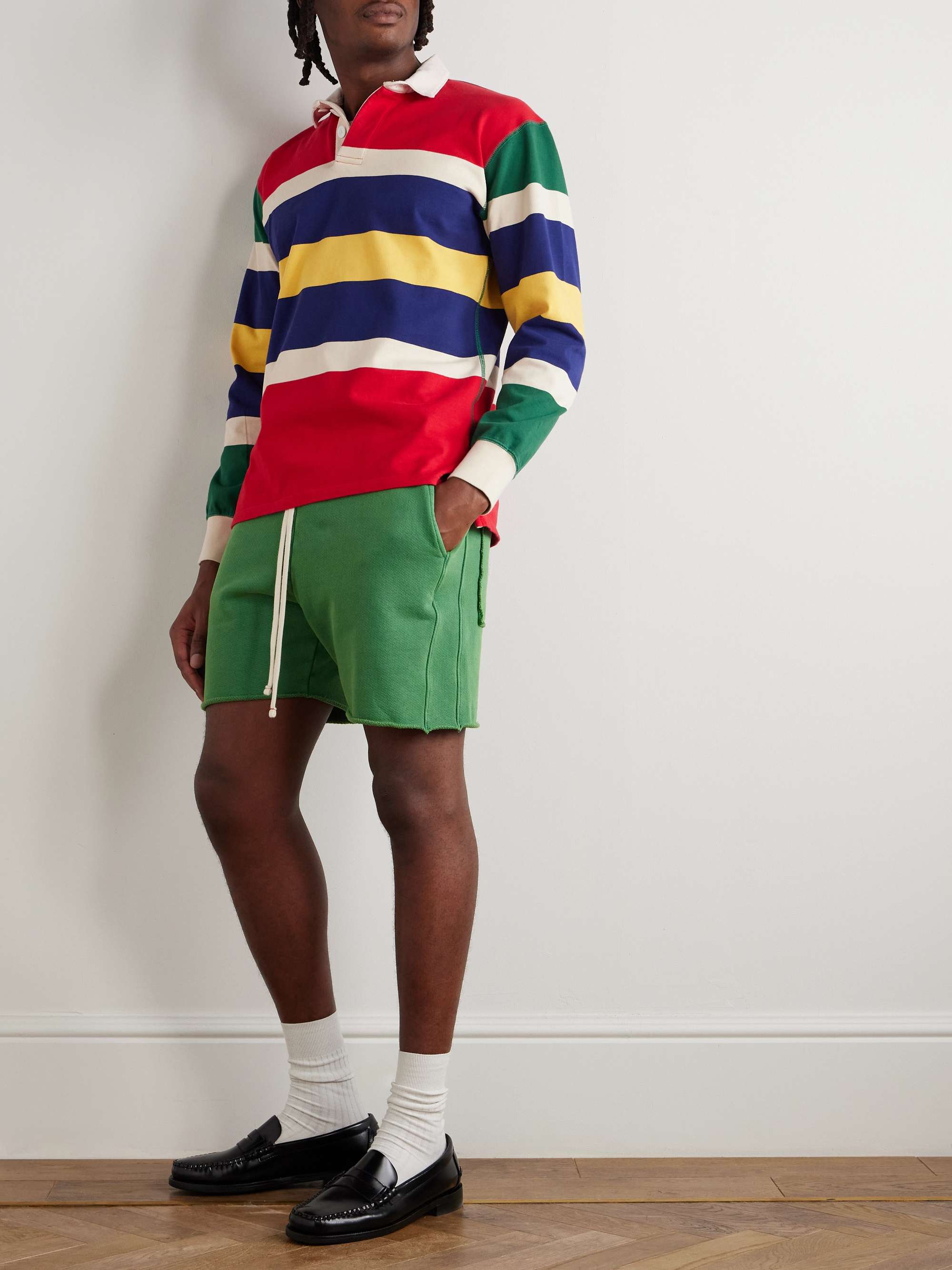 LES TIEN Yacht Straight-Leg Garment-Dyed Cotton-Jersey Drawstring Shorts