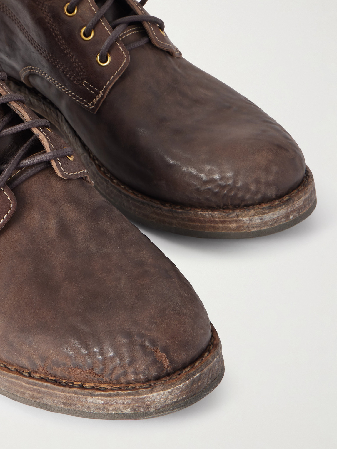 Visvim Virgil Distressed Leather Lace-up Boots In Multi