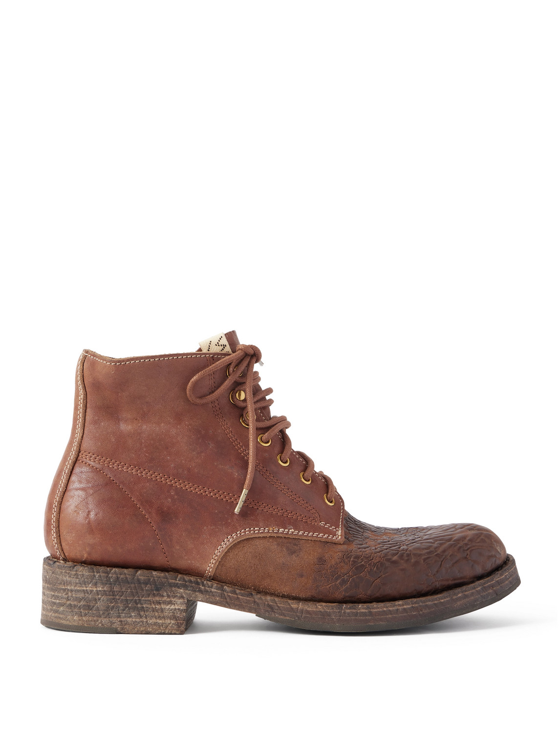 Visvim Virgil Distressed Leather Lace-up Boots In Brown