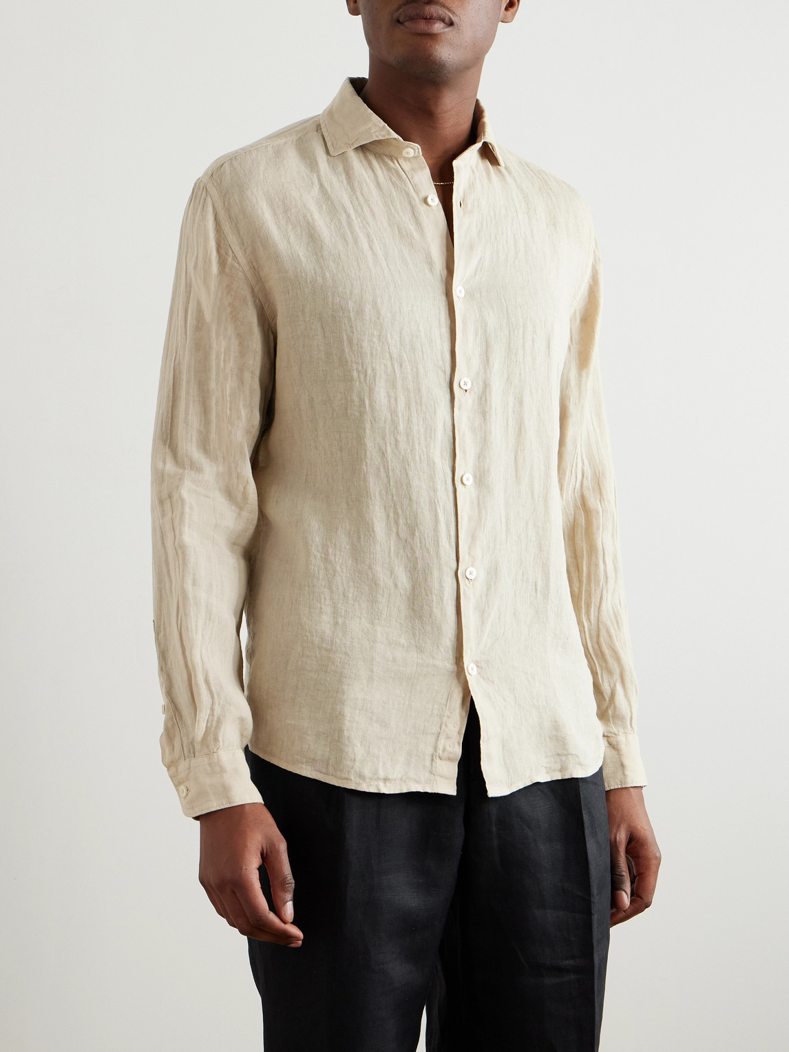 Altea Mercer Slim-fit Garment-dyed Linen Shirt In Neutrals