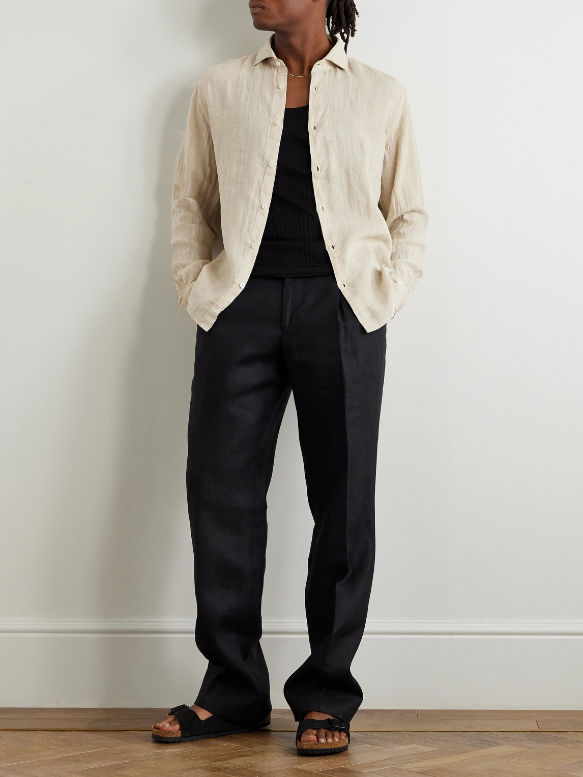 Altea Mercer Slim-fit Garment-dyed Linen Shirt In Neutrals