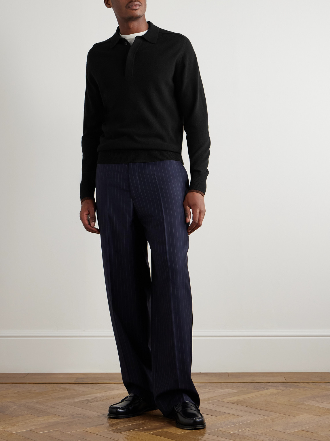 Altea Wool And Cashmere-blend Polo Shirt In Black