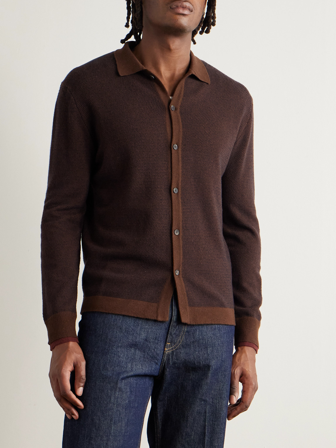 Altea Slim-fit Wool And Cashmere-blend Shirt In Brown