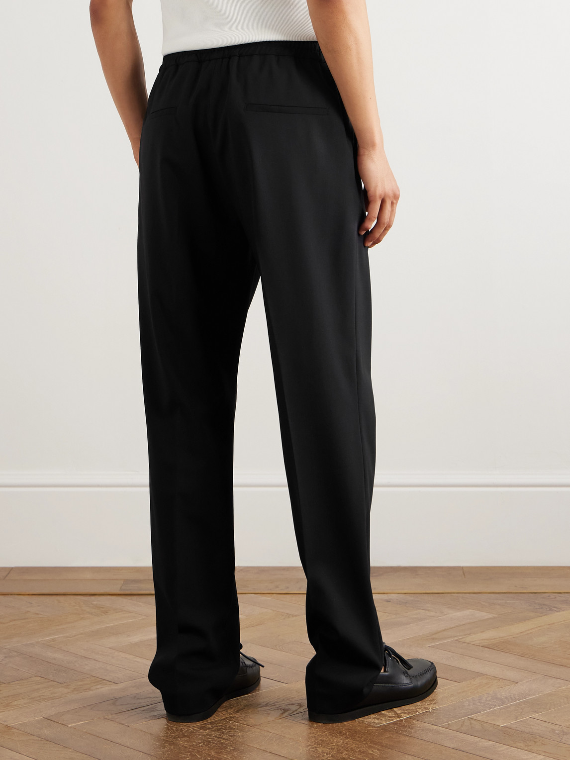 Altea Straight-leg Pleated Worsted Wool-blend Drawstring Trousers In Black