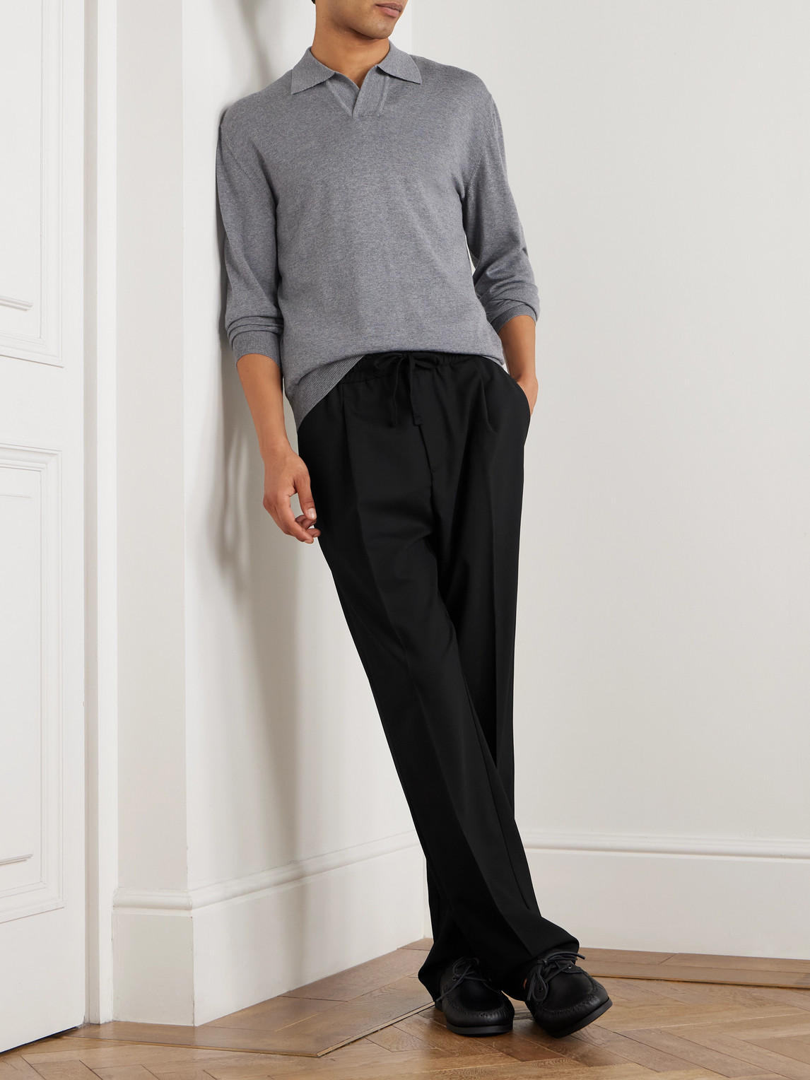Altea Straight-leg Pleated Worsted Wool-blend Drawstring Trousers In Black