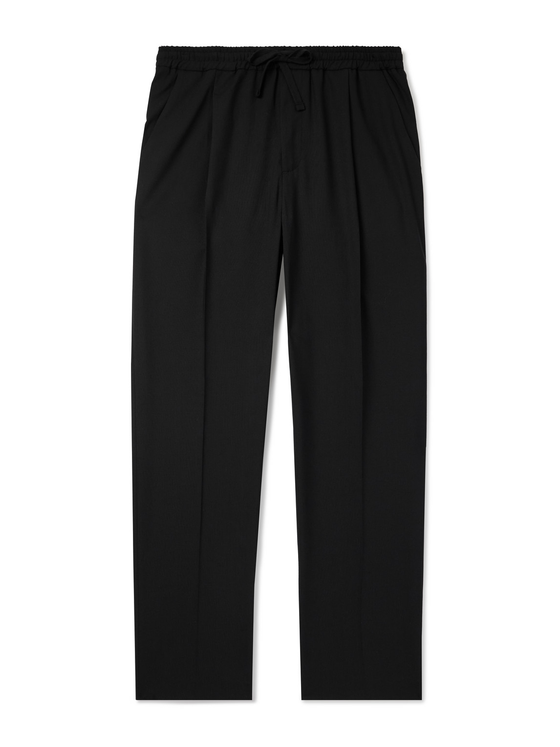 Altea Straight-leg Pleated Worsted Wool-blend Drawstring Trousers In Black