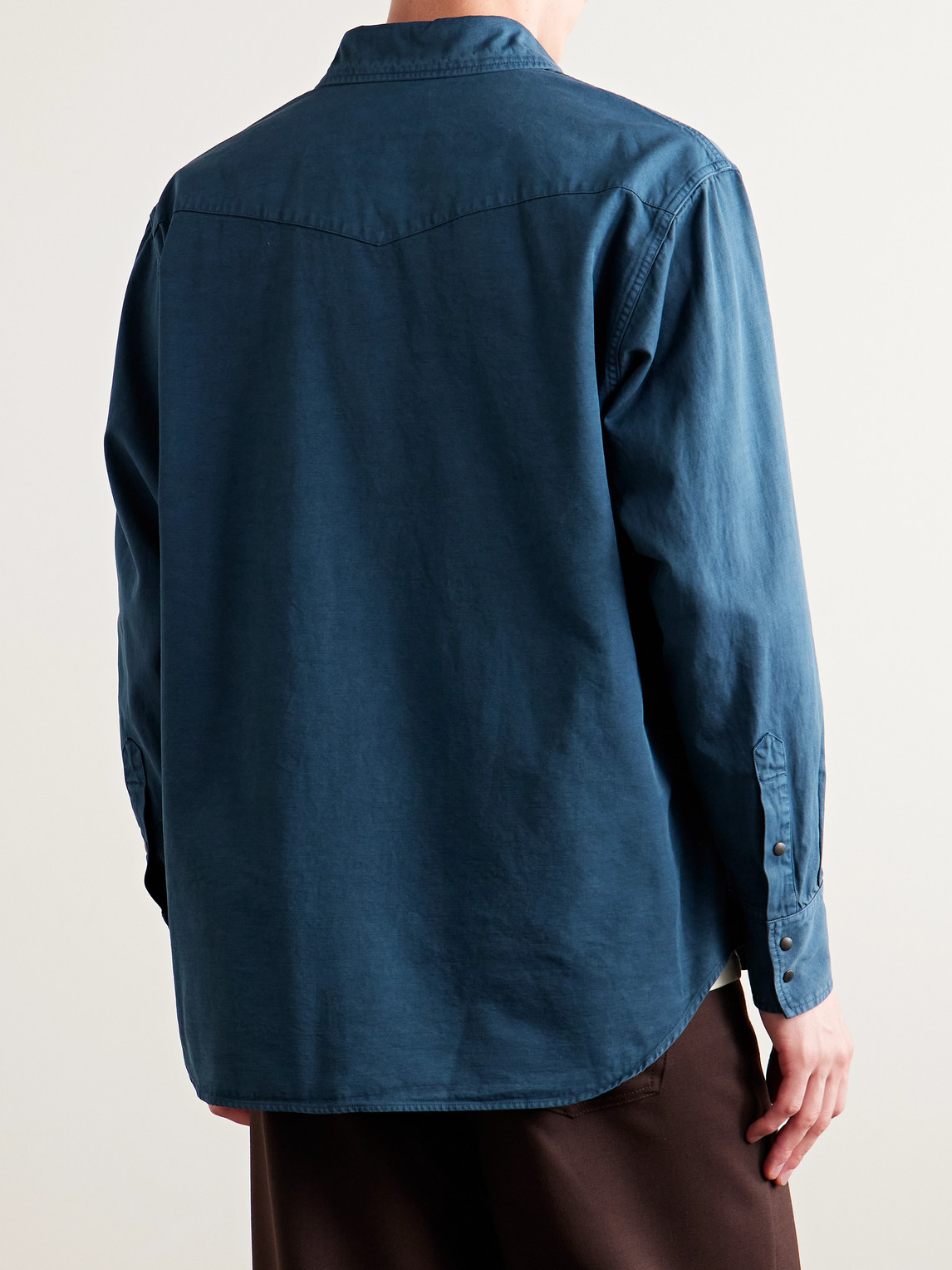 Auralee Blue Product Dyed Finx Gabardine Western Shirt