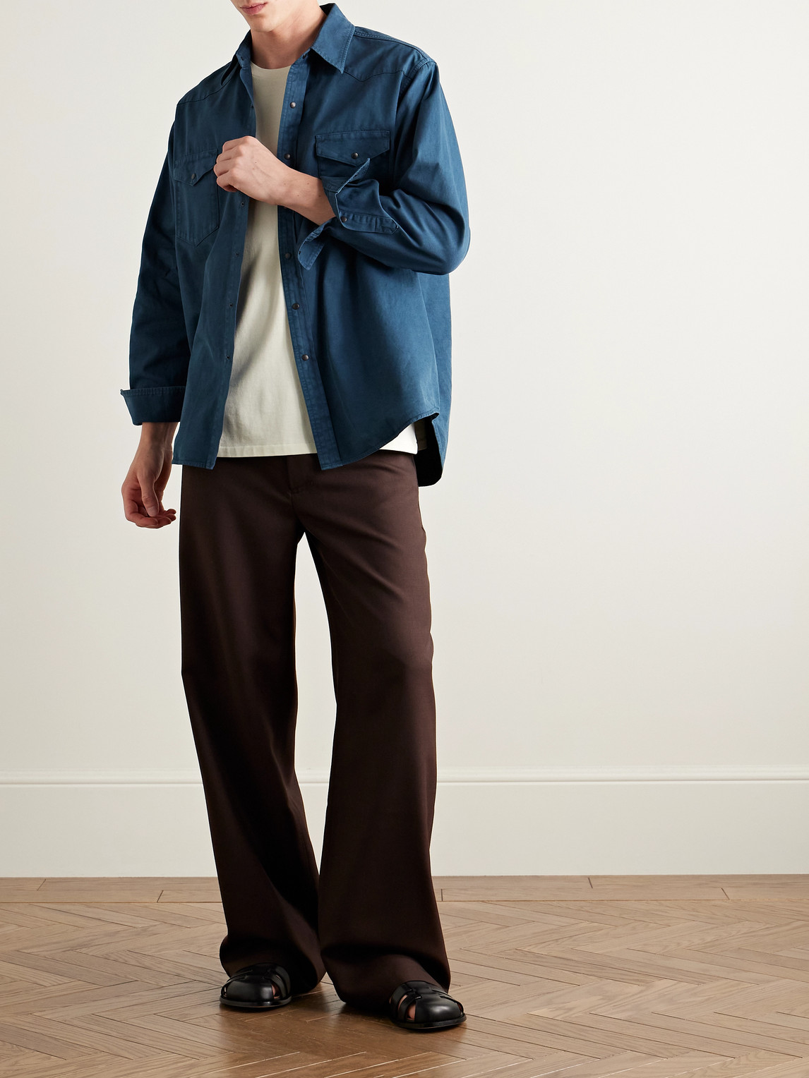 トップス auralee PRODUCTDYED FINX GABARDINE shirt AURALEE Blue Product Dyed Finx Gabardine Western Shirt