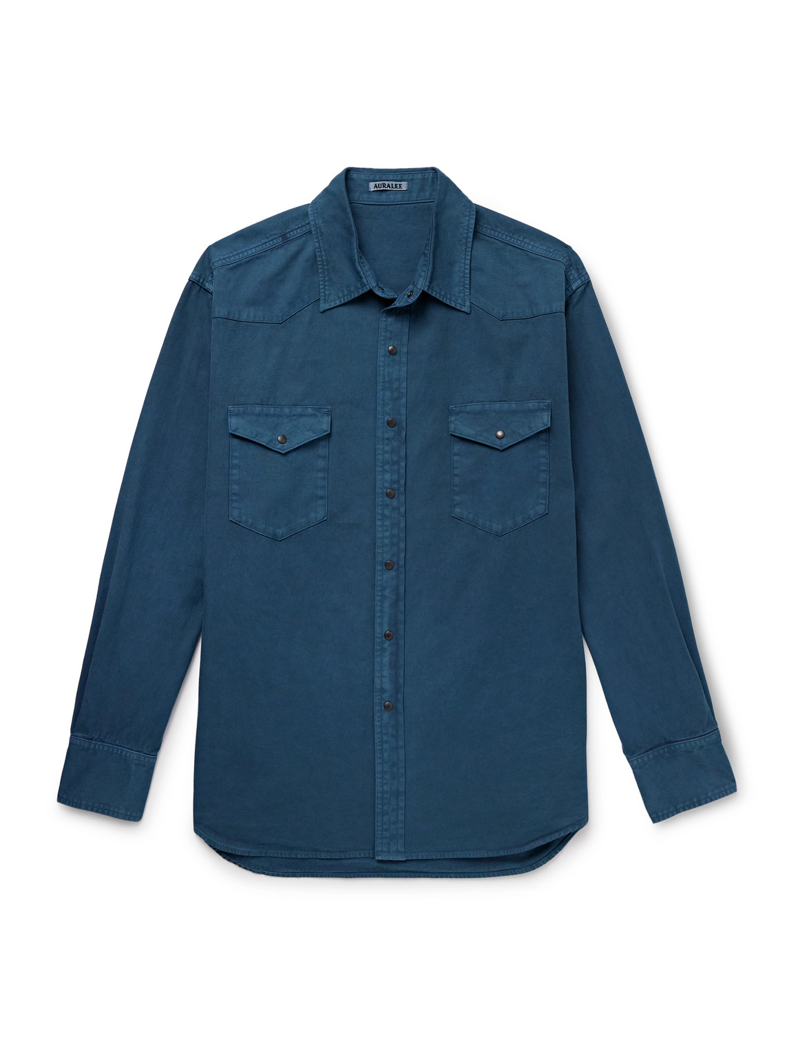 トップス auralee PRODUCTDYED FINX GABARDINE shirt AURALEE: Blue Product Dyed Finx Gabardine Western Shirt | SSENSE