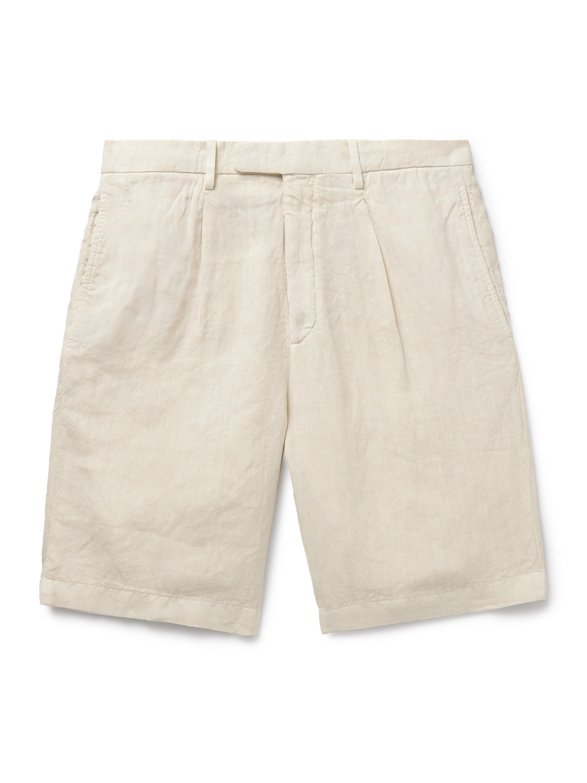 Straight-Leg Pleated Linen Shorts