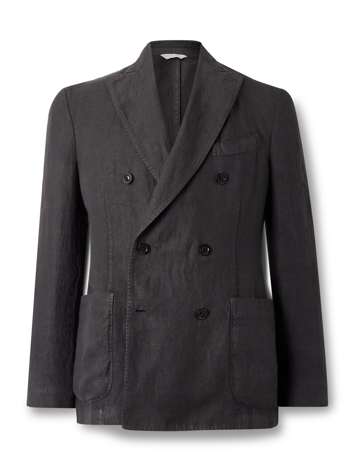 Boglioli Double-breasted Herringbone Linen Suit Jacket In Black