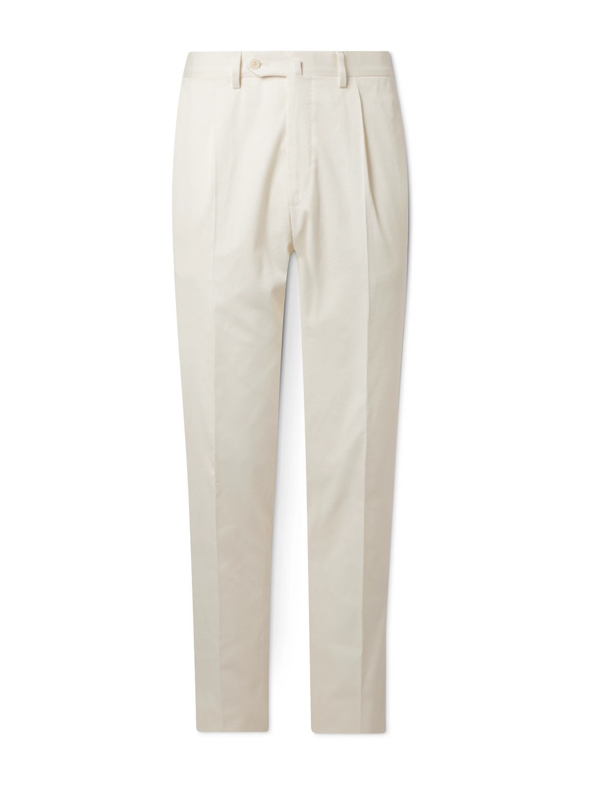 Straight-Leg Pleated Stretch Cotton-Twill Trousers