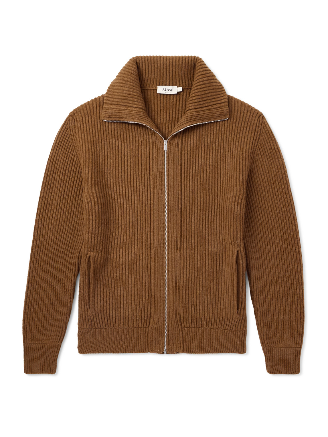 Ribbed Wool Zip-Up Cardigan