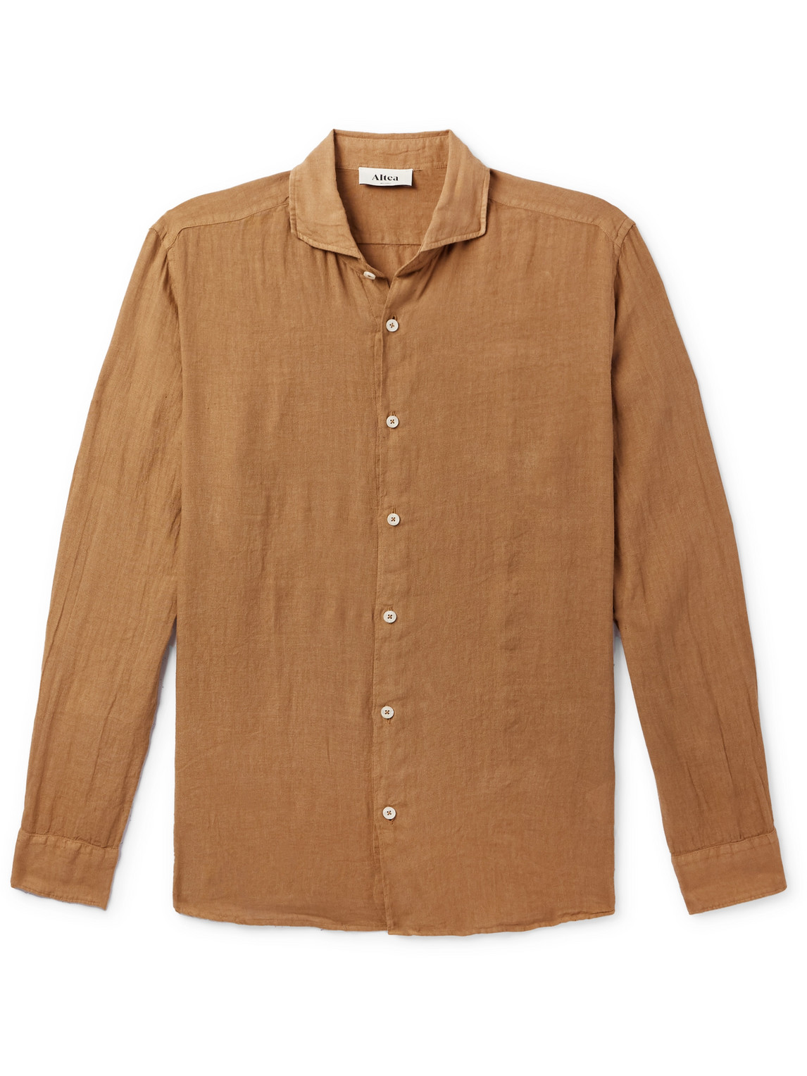 Altea Mercer Slim-fit Garment-dyed Linen Shirt In Orange