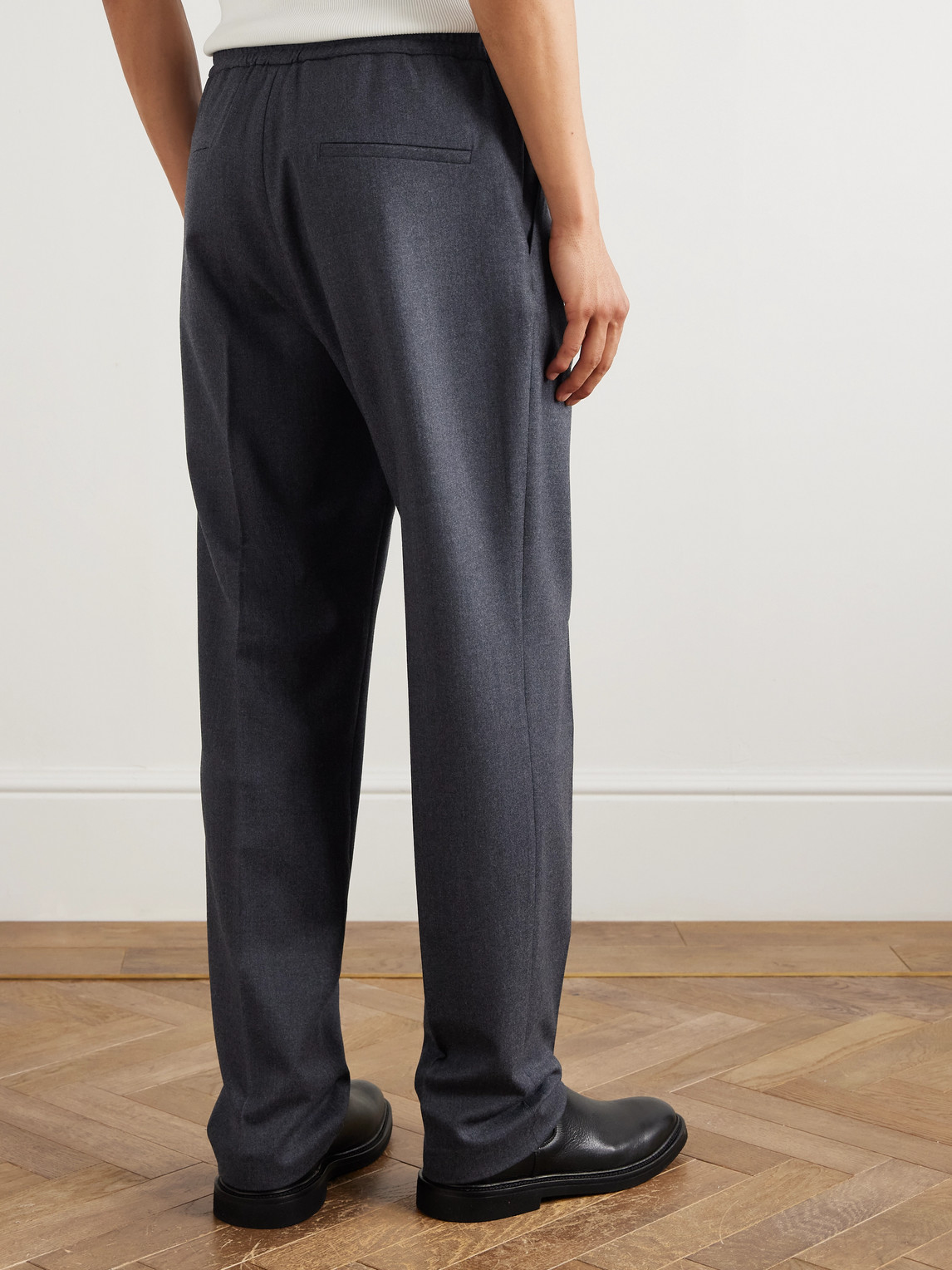 Altea Jared Straight-leg Pleated Wool-blend Flannel Drawstring Trousers In Gray