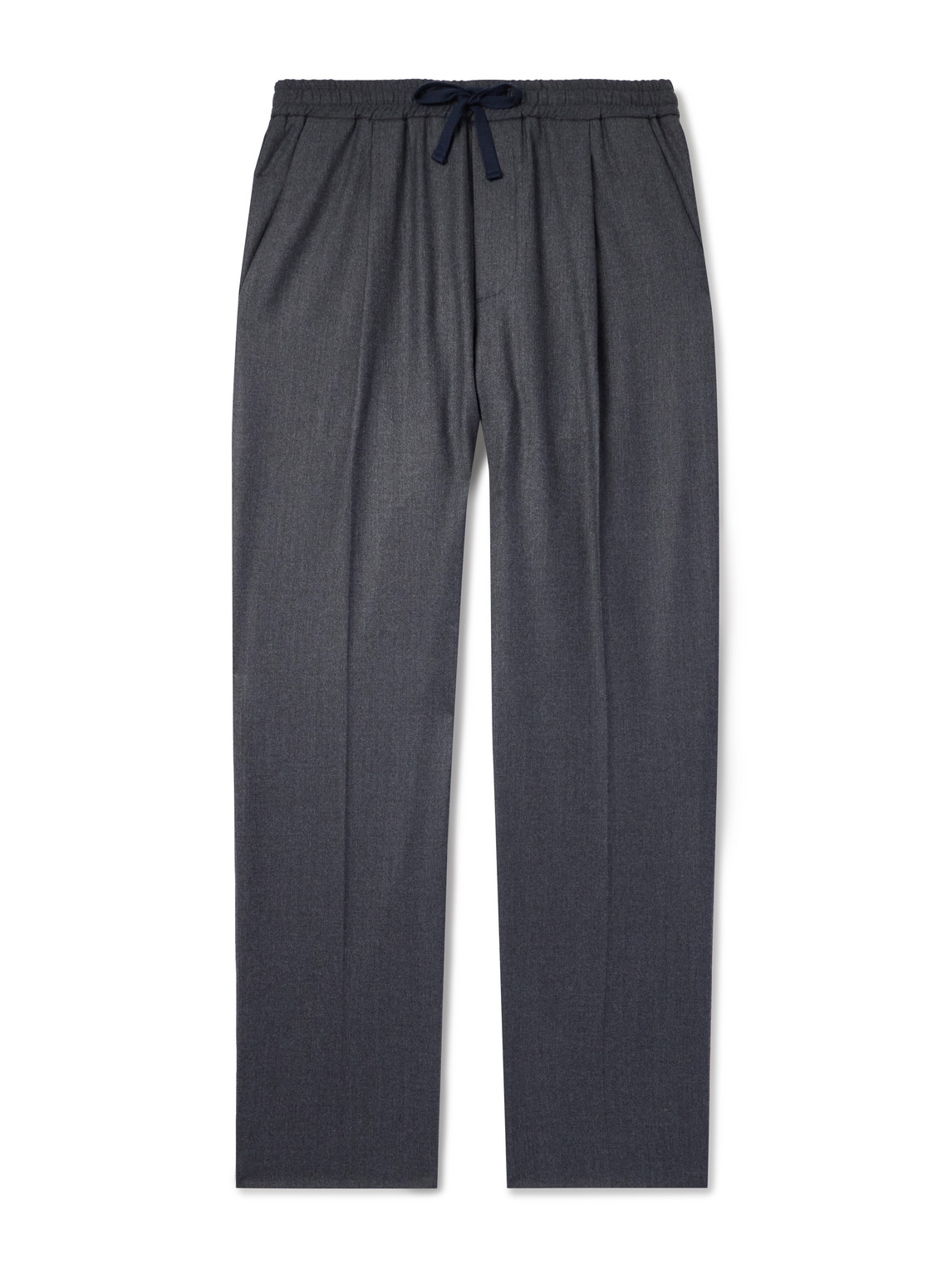Altea Jared Straight-leg Pleated Wool-blend Flannel Drawstring Trousers In Gray