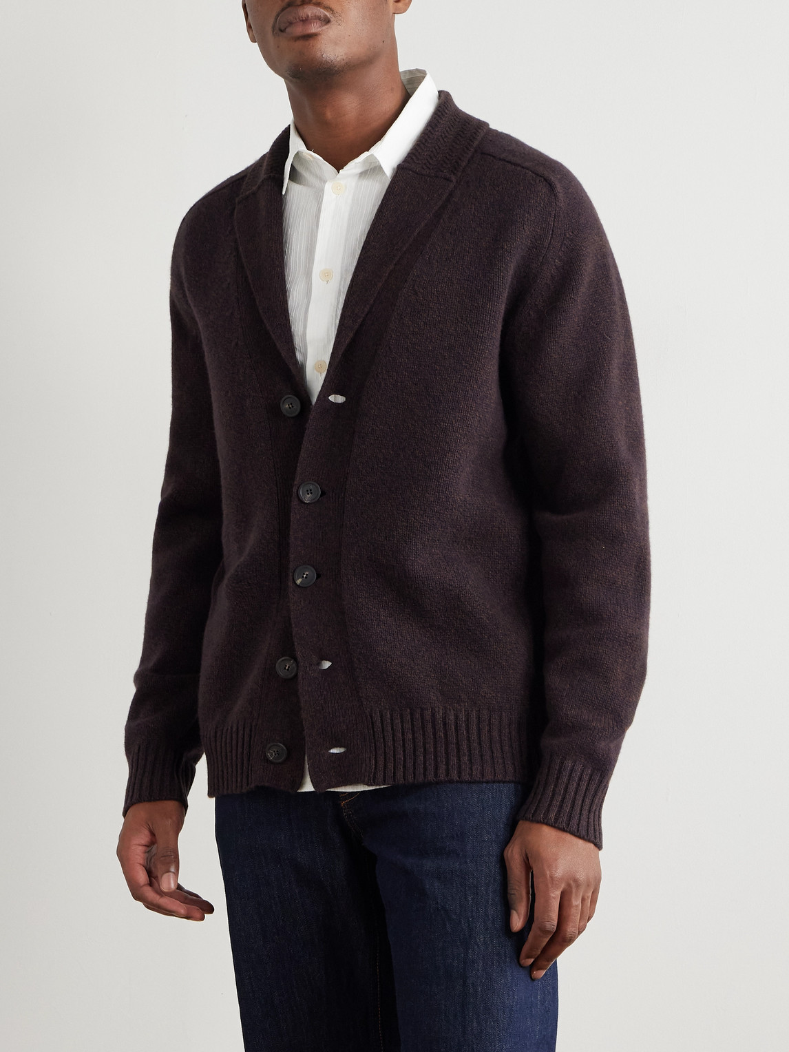 Altea Shawl-collar Wool And Cashmere-blend Cardigan In Burgundy
