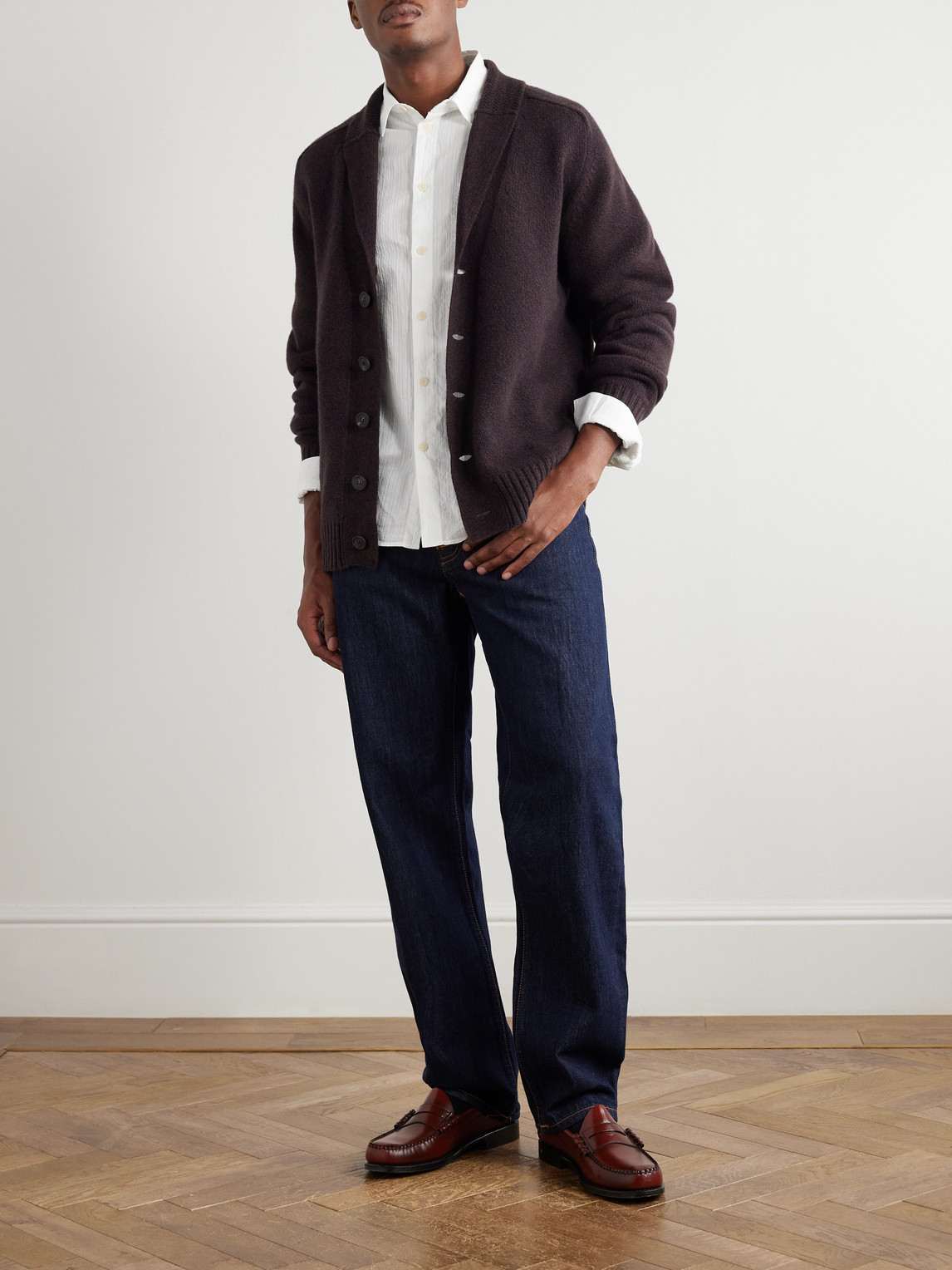 Altea Shawl-collar Wool And Cashmere-blend Cardigan In Burgundy