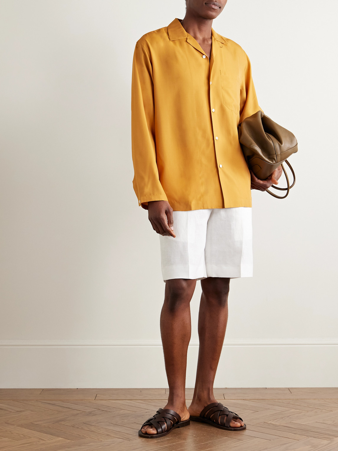 Anderson & Sheppard Straight-leg Garment-dyed Linen Shorts In White