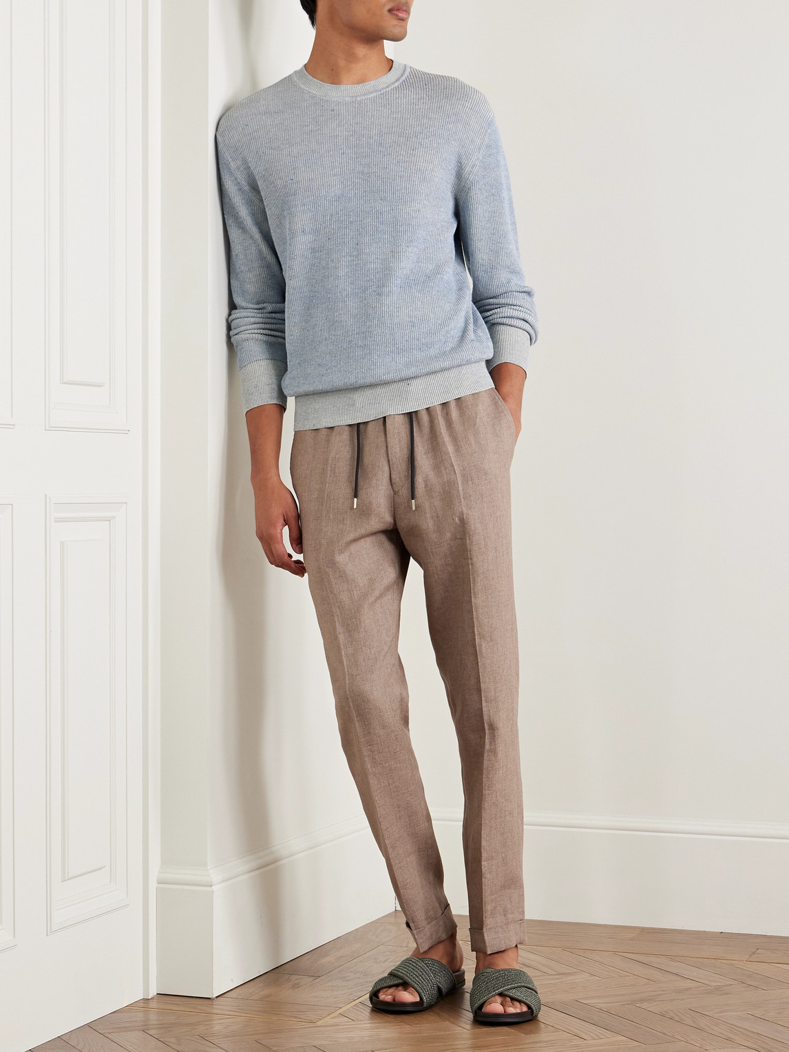 Altea Slim-fit Ribbed Linen And Cotton-blend Sweater In Blue