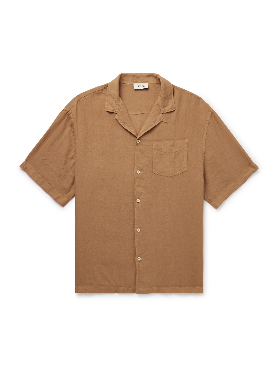 Altea Bart Slim-fit Convertible-collar Linen Shirt In Brown