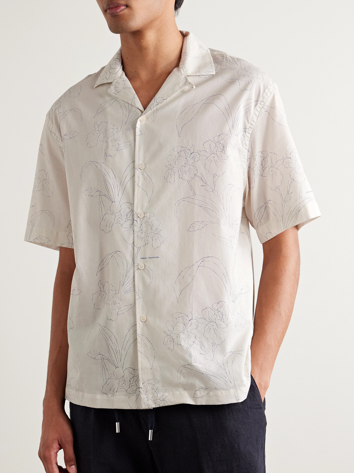 Altea Bart Slim-fit Convertible-collar Floral-print Cotton-voile Shirt In Neutrals