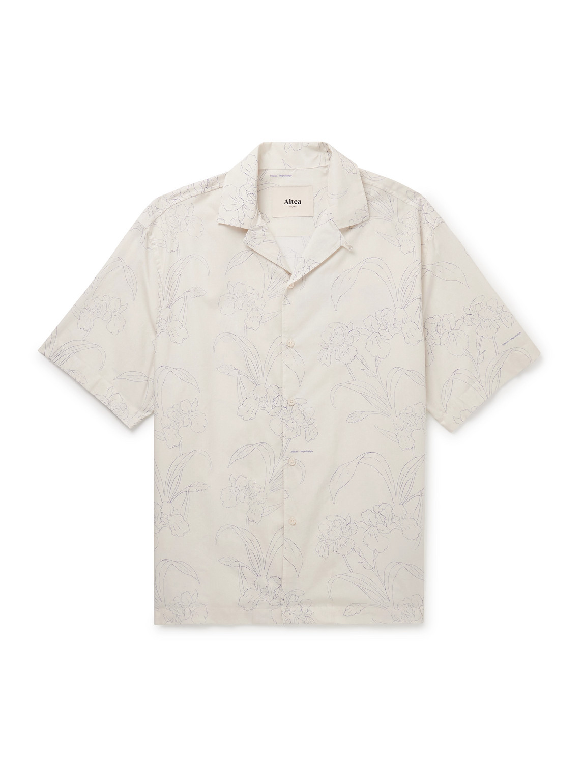 Altea Bart Slim-fit Convertible-collar Floral-print Cotton-voile Shirt In Neutrals