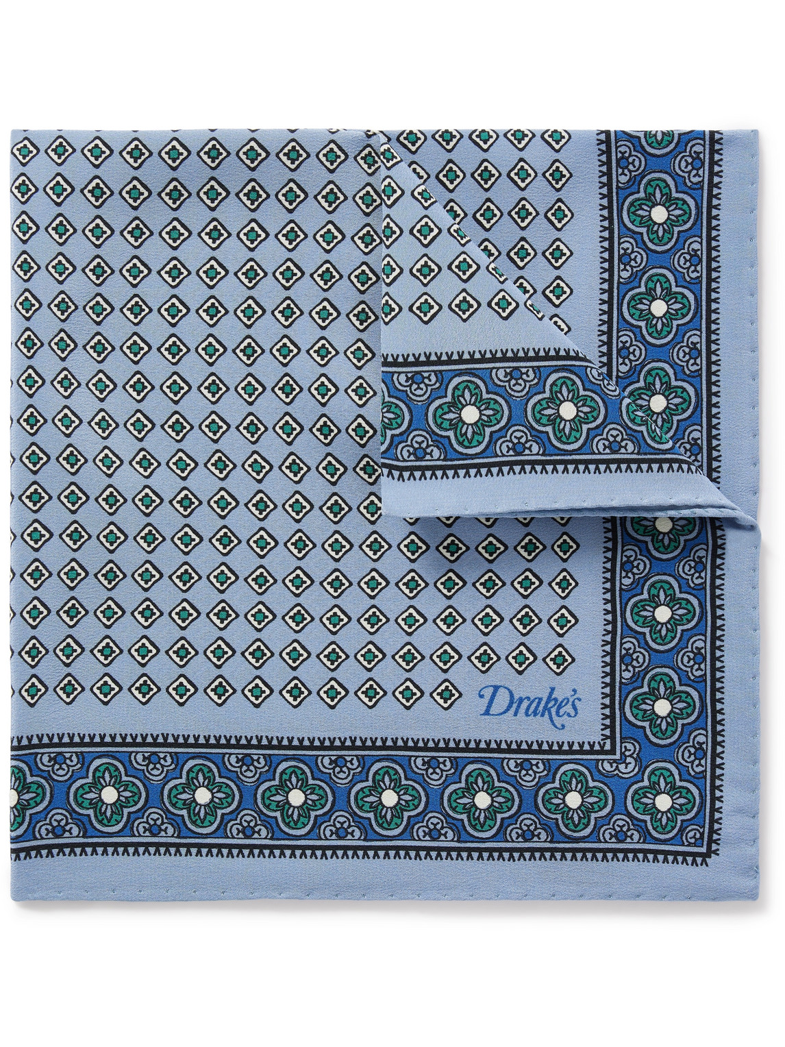 Drake's Printed Silk Pocket Square In Blue