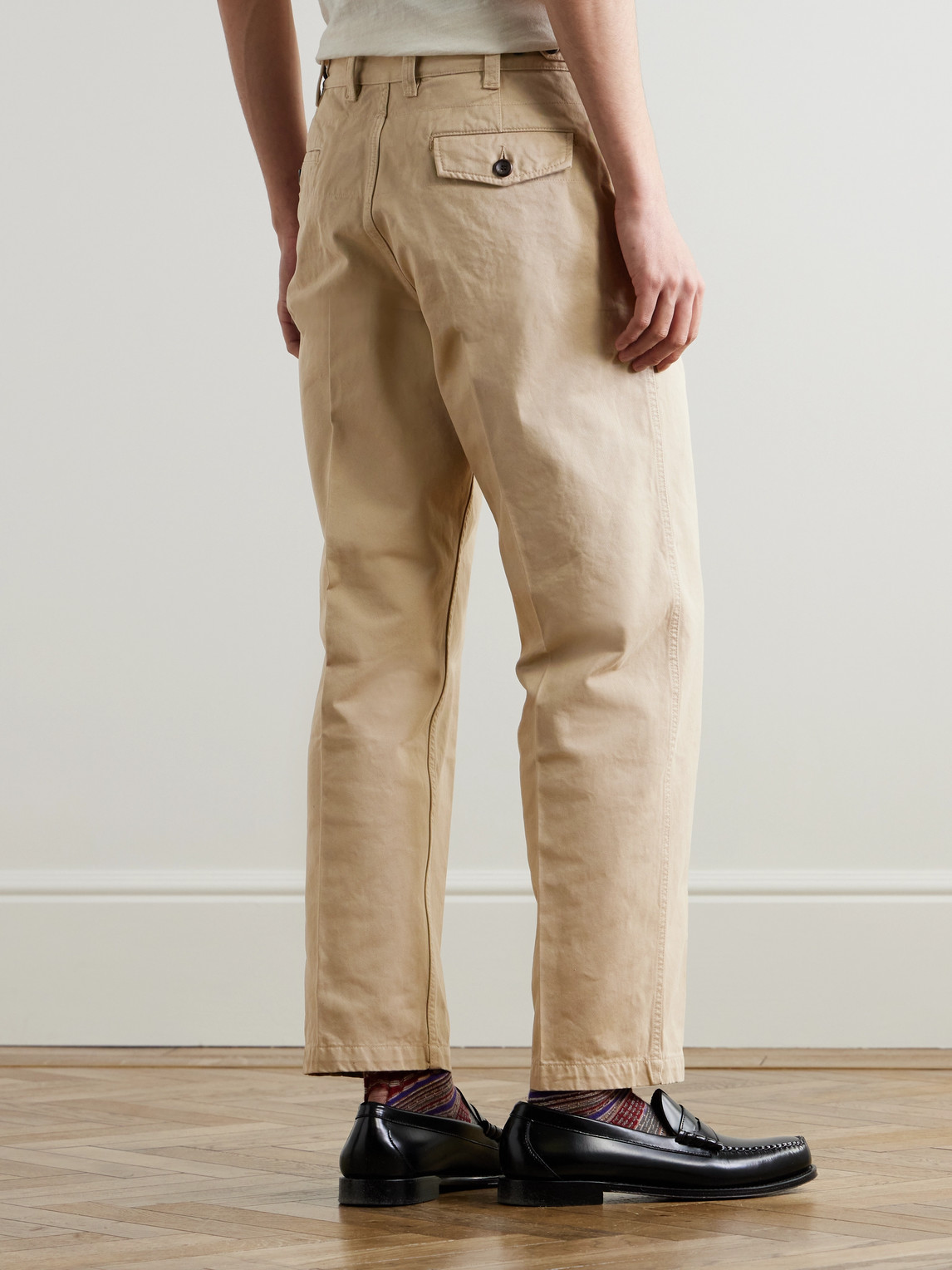Shop Drake's Straight-leg Peached Cotton-twill Trousers In Neutrals