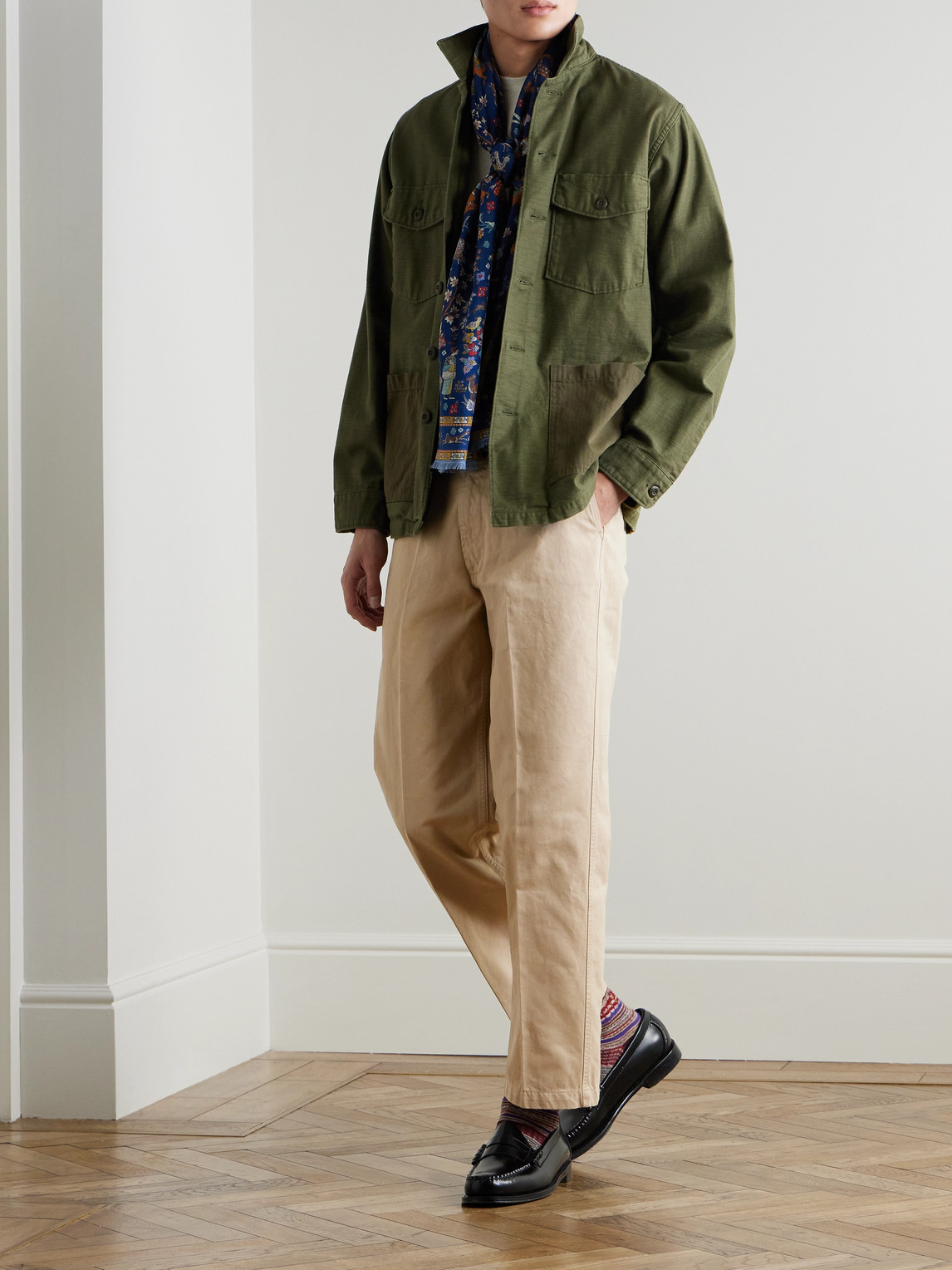 Shop Drake's Straight-leg Peached Cotton-twill Trousers In Neutrals