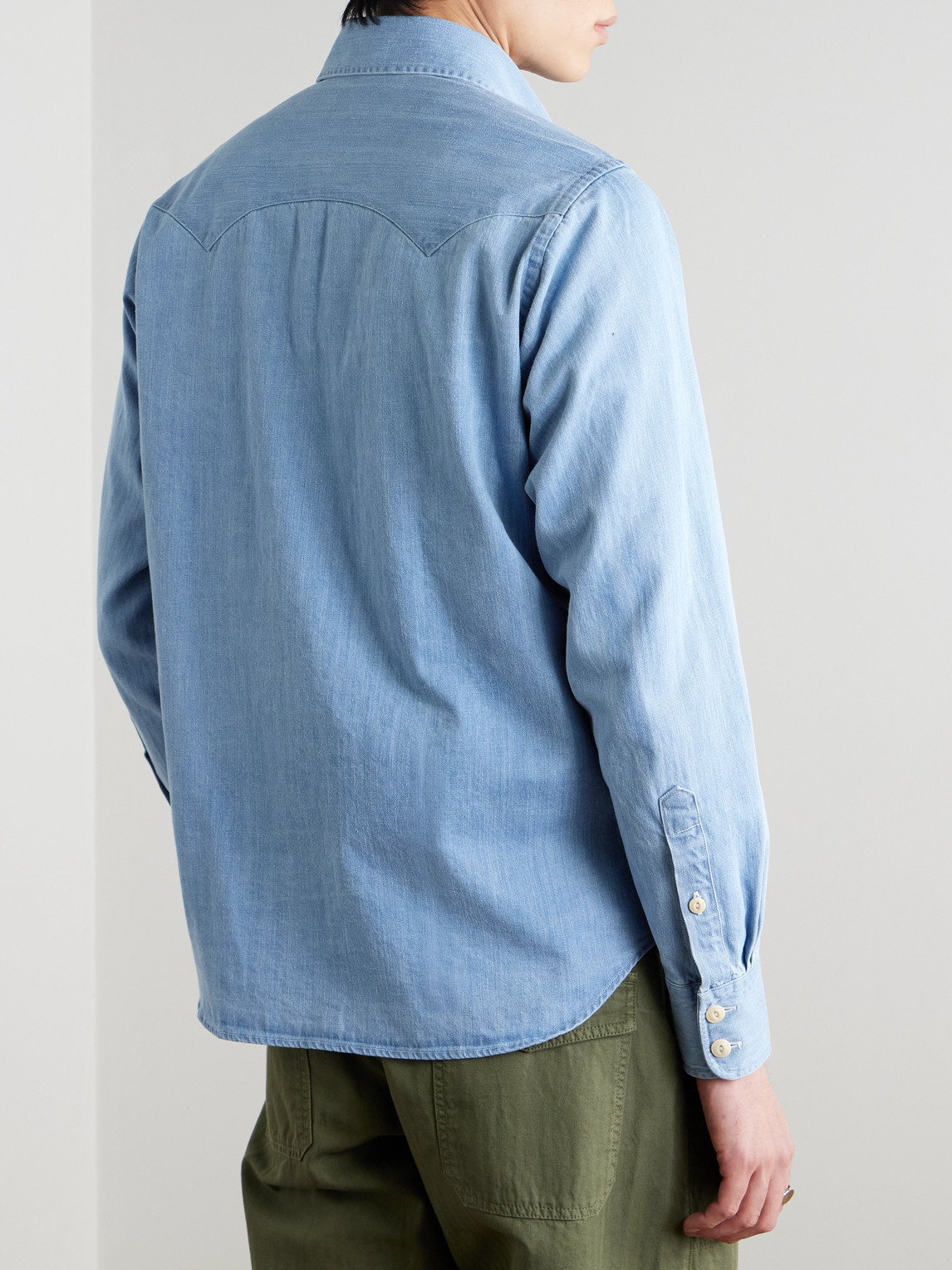 Shop Drake's Denim Western Shirt In Blue
