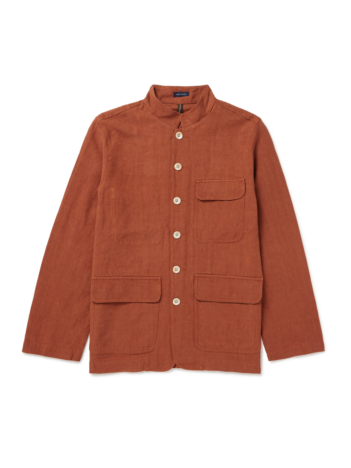 Drake's Nehru-collar Linen Chore Jacket In Red