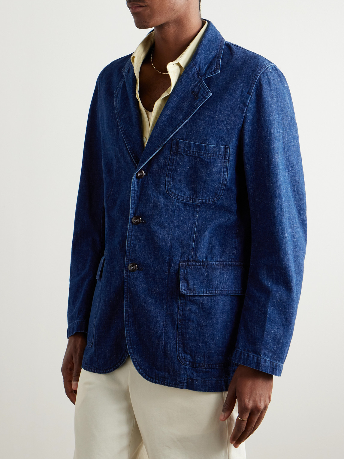 Shop Drake's Miki Denim Blazer In Blue