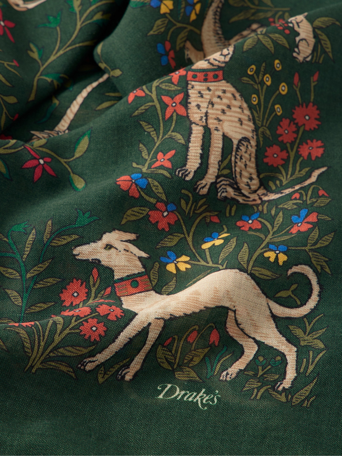 Drake's Printed Wool And Silk-blend Scarf In Green